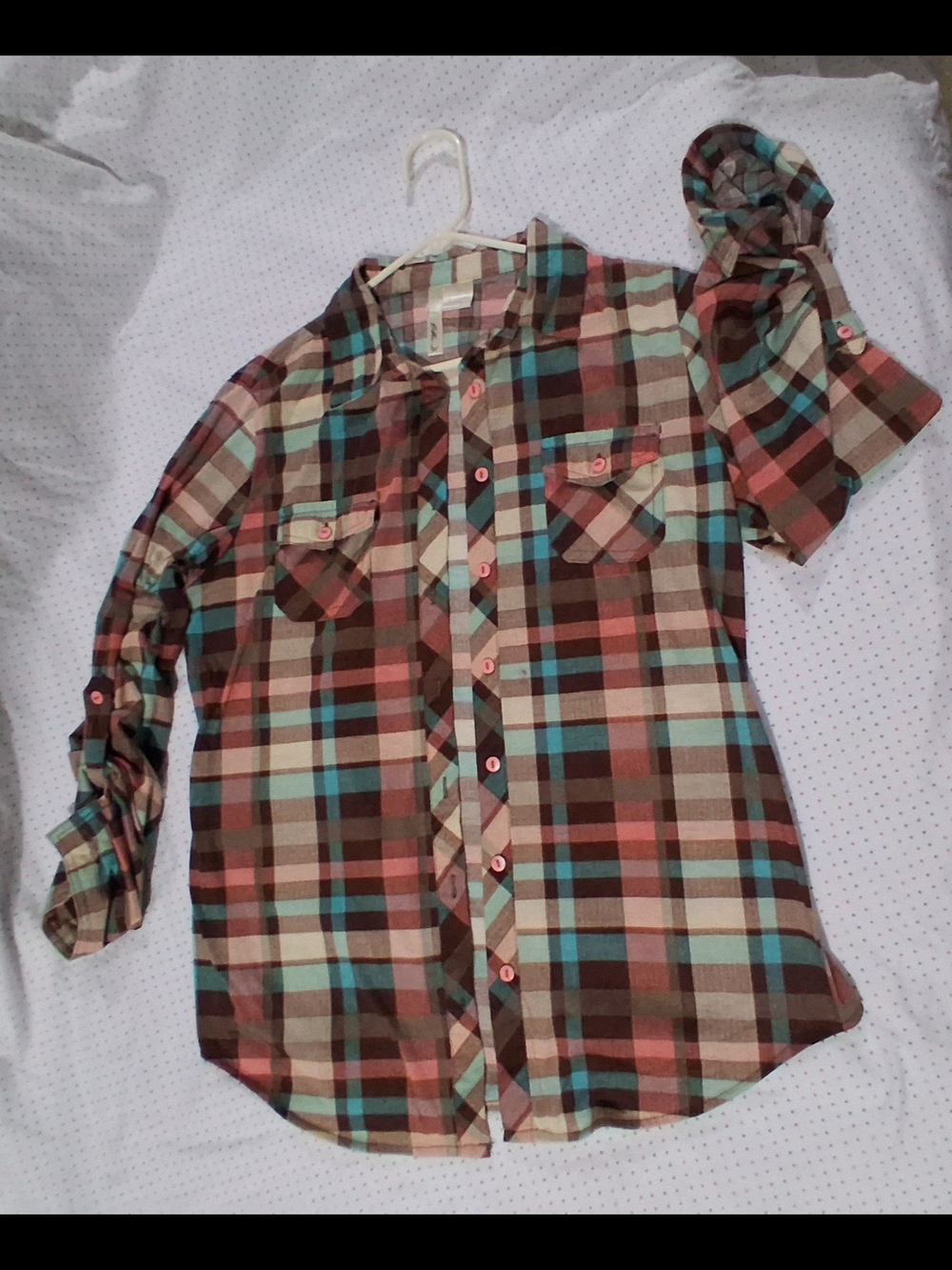 Bella D. Plaid Button-Down Shirt in Brown, Cream & Blue